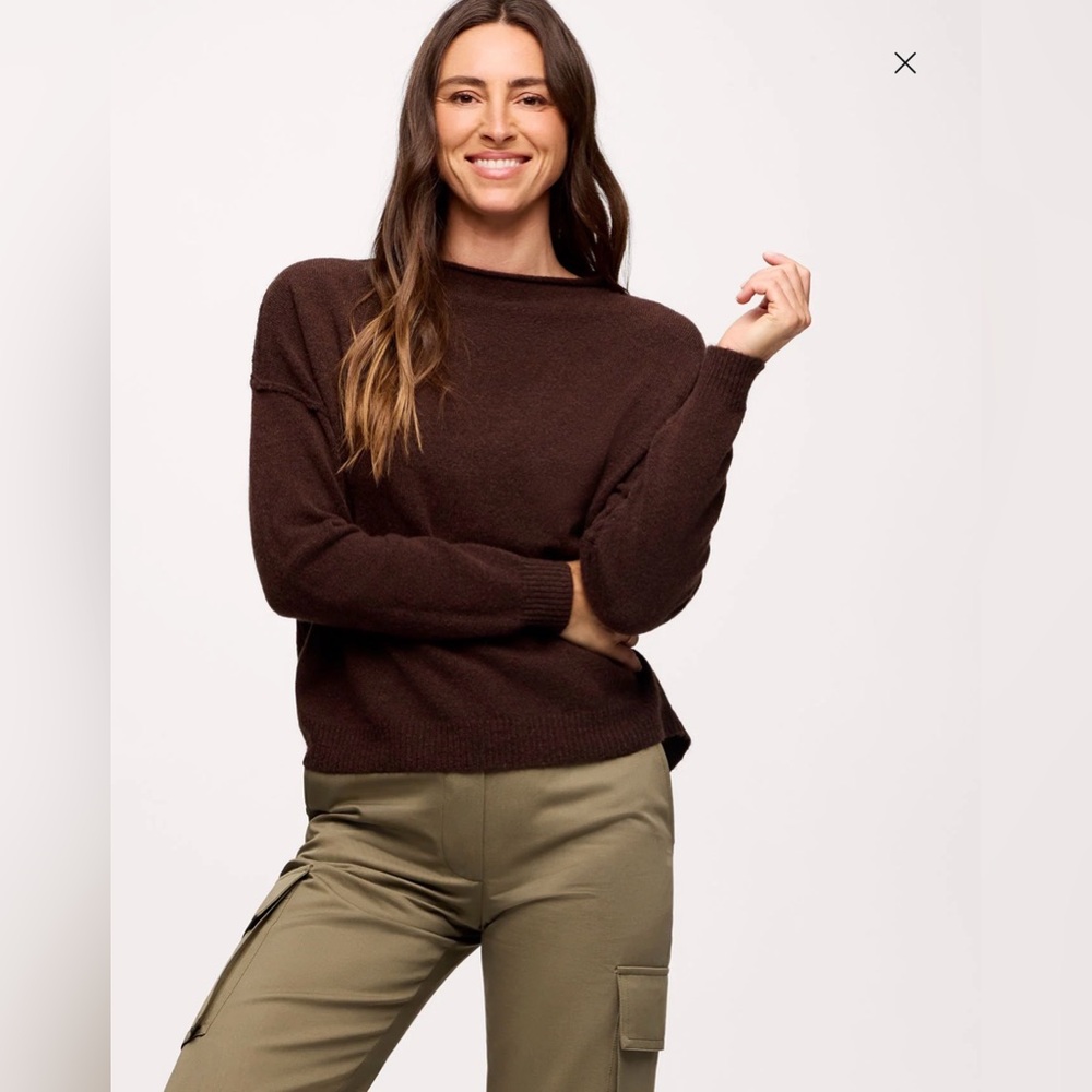 NUUDS Cozy Knit Mockneck Sweater in Heather Espresso, sz XL